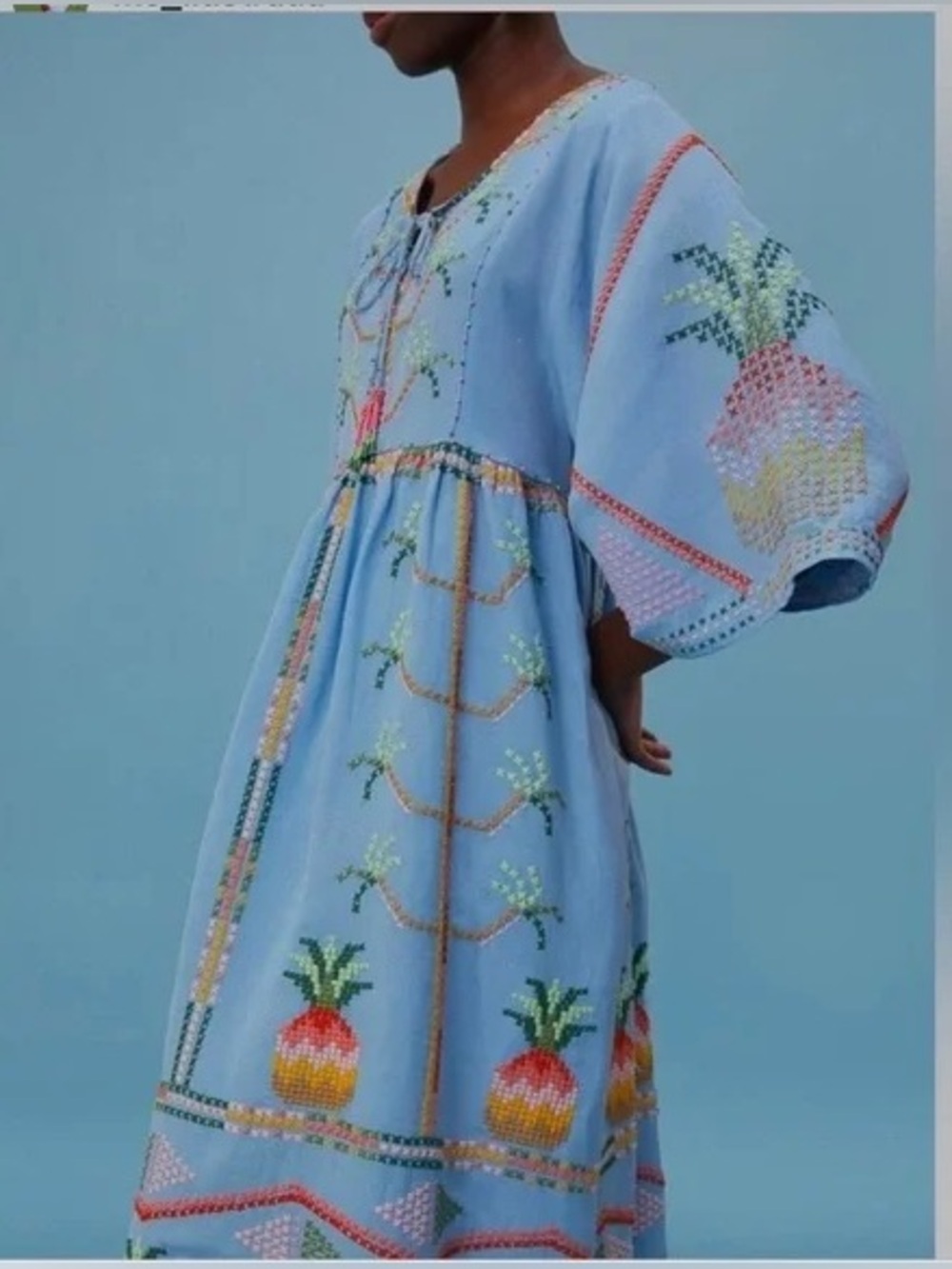 FARM Rio Embroidered Pineapple Linen Maxi Dress / Swim Cover Up - Picture 8 of 14